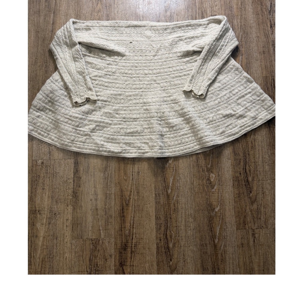 Autumn Cashmere 100% Pure Cashmere Cable Knit Poncho Sweater Beige Large